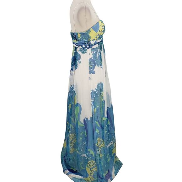 Cache Silk Blend Chiffon Formal Gown with Metallic Paisley Print - Picture 6 of 7